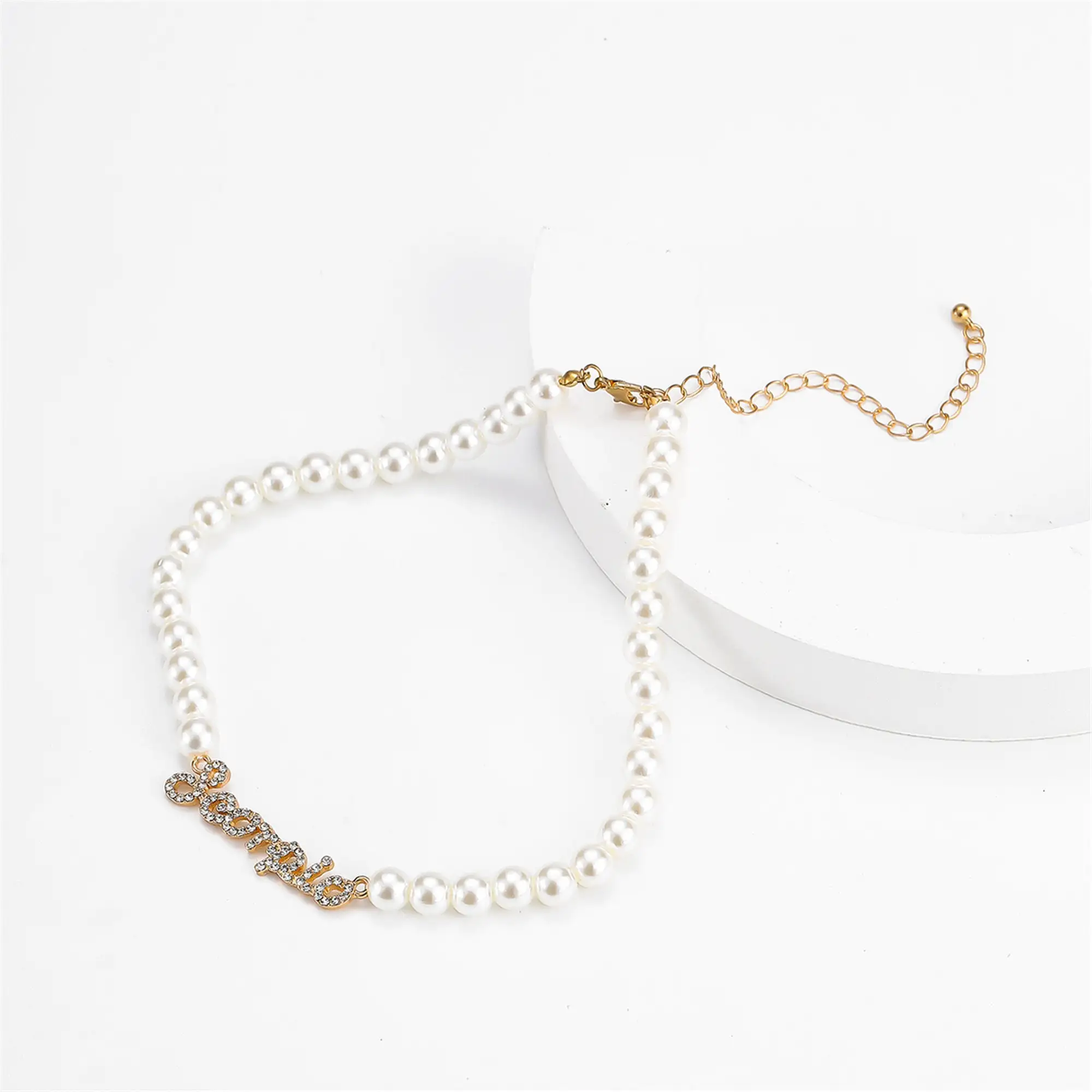 VishowCo Custom Name Letters Lmitation Pearl Necklace  For Girlfriend or Mother Birthday Special Gift Personalized Jewelry