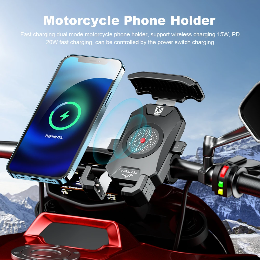 15W Wireless Charger Motorcycle Phone Holder USB QC2.0/3.0 Smartphone Stand Fast Charging for iPhone for Xiaomi for Samsung