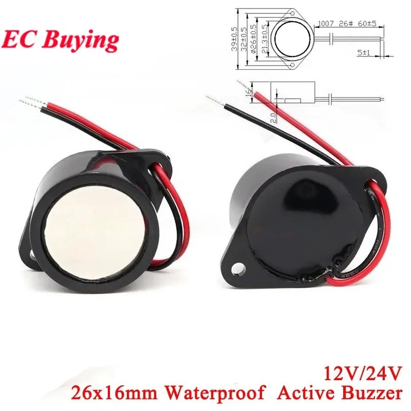10pcs/1pc Waterproof 2616 Active Piezoelectric Buzzer 12V 24V 26*16MM Buzzer Alarm SpeakerSealed Continuous Speaker 26X16MM Diy