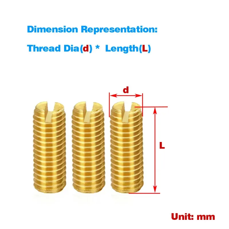 Brass Slotted Set Screw for Fine Adjustment and Anti Slip Fixing in Precision Assembly Headless Bolt M2 M3 M4 M5