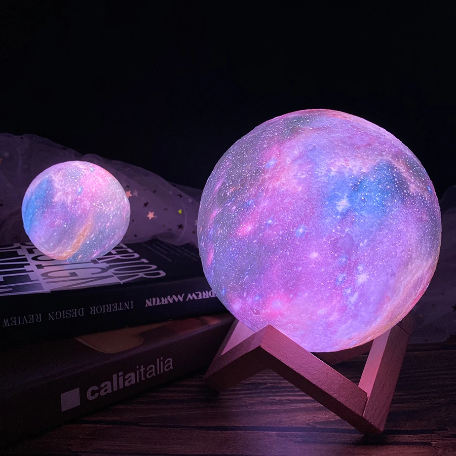 C2 3D Printed Starry Star Moon Lights 16colors Colorful Rechargeable Touch Night Light Home Decor Creative Gift USB Table Lamp