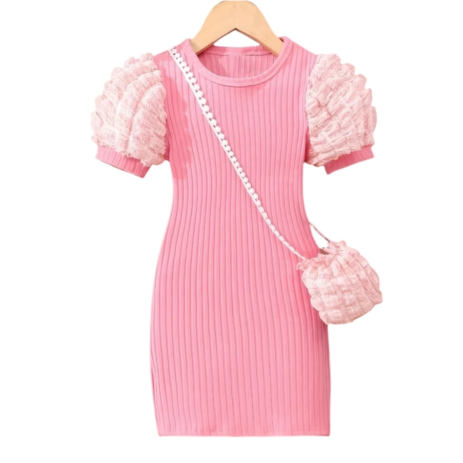 Midi Dress Kids Girl Clothes Summer Short Sleeve Baby Girl Bodycon Dress Party Children Wrap Tight Dress 3 4 5 6 7 8 Years