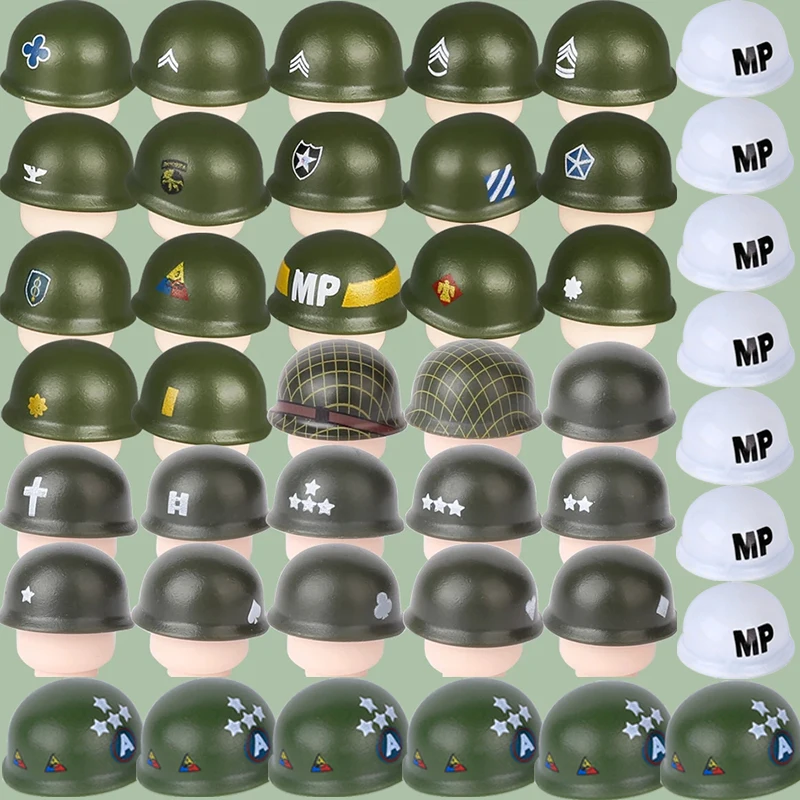 WW2 Military Army Figures Helmet Series Building Blocks Soldiers Officer War Hats Colonel Weapon Accessories Bricks Toys Gifts