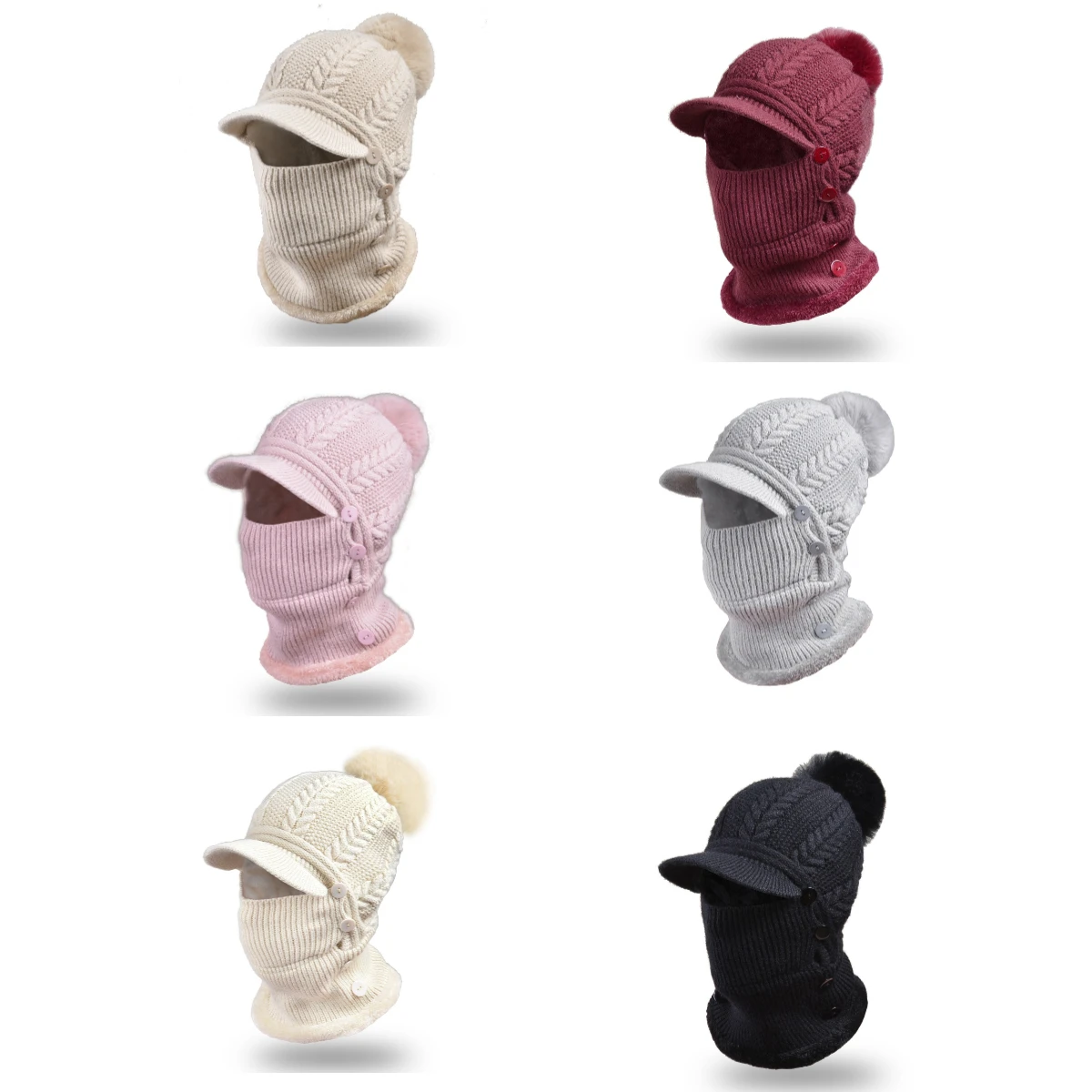 

Winter Knitted Wool Pullover Caps for Women Plush Earmuff Bib Cap Warmth Bonnet Hivers Femme Strickmütze Pompom Outdoor Warm Hat