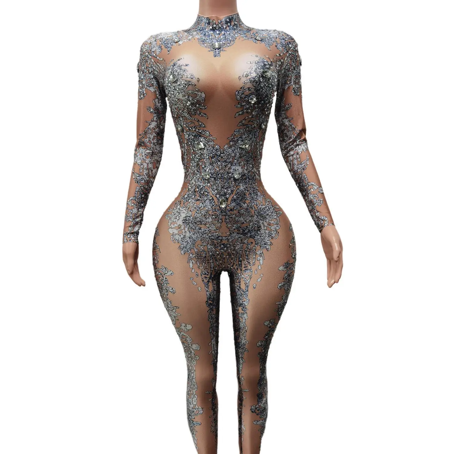 

Sparkly Rhinestone Spandex Bodysuit Stage Wear Pole Dance Clothing Birthday Party Jumpsuit Nightclub Tango Cha Cha Rumba Putao