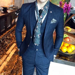 2025 Suit (Blazer + Vest + Trousers) Italian Style Elegant and Fashionable Business Men's Gentleman Striped Formal Suit 3-piece