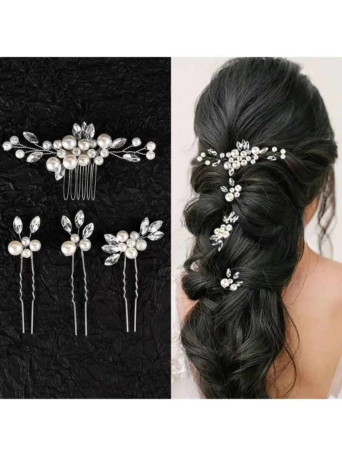 Handmade Fashion Pearl Flower Hair Comb Clip Hairpin Crystal