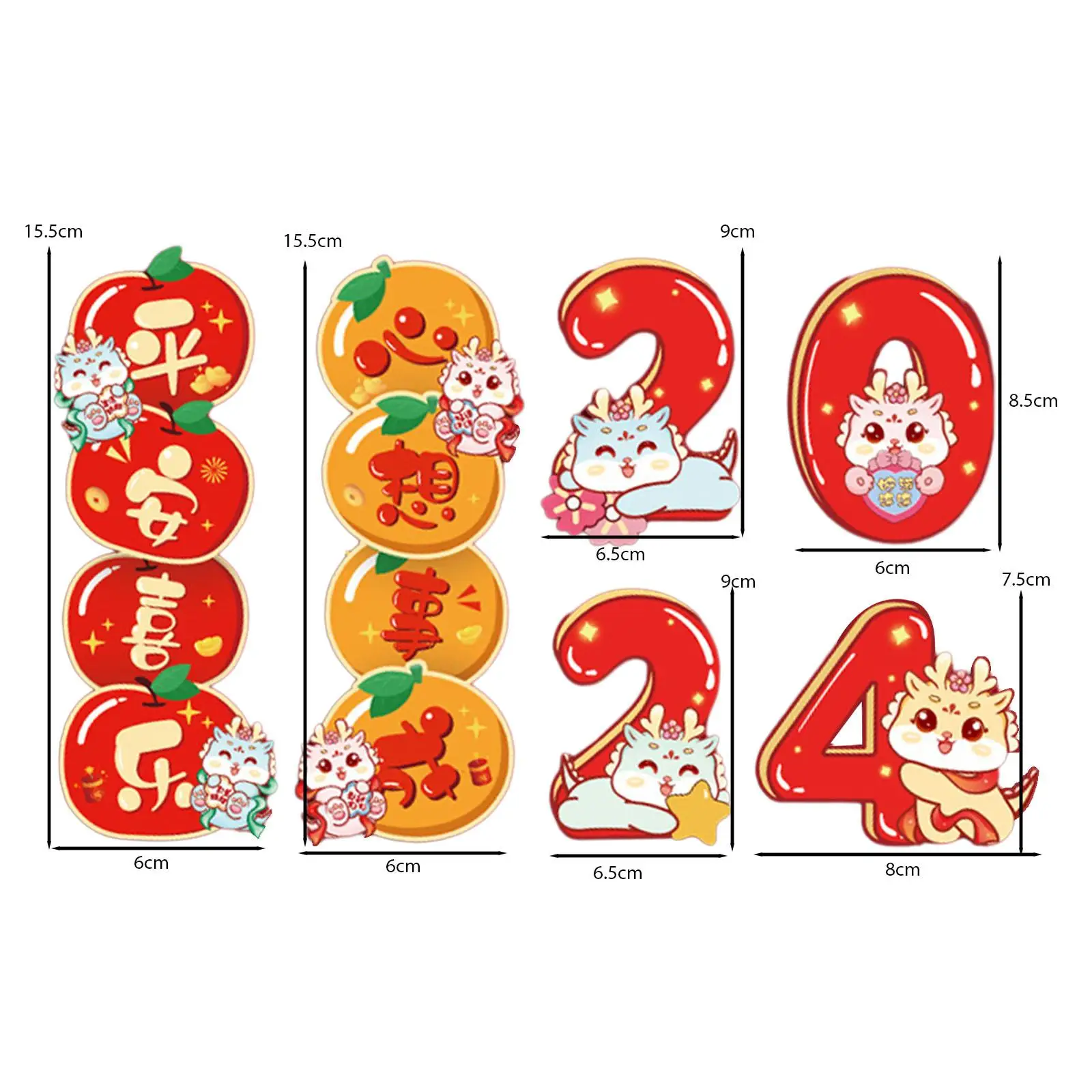 6x 2024 Chinese New Year Refrigerator Fridge Cartoon Ornament for Festival Party