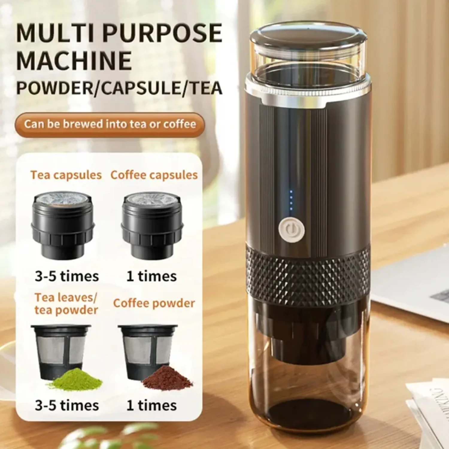 

Беспроводная эспрессо-машина, дорожная кофеварка, маленькая перезаряжаемая кофемашина для кемпинга, дома на колесах, пешего туризма, подходит для капсул