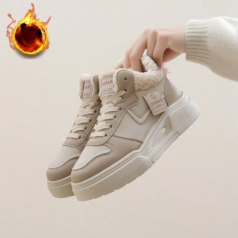 

Winter Women's Sneakers Thicken High Top Plush Cotton Shoes 2025 New Platform Non-slip Ankle Boots Wool Padded Warm Snow Boots