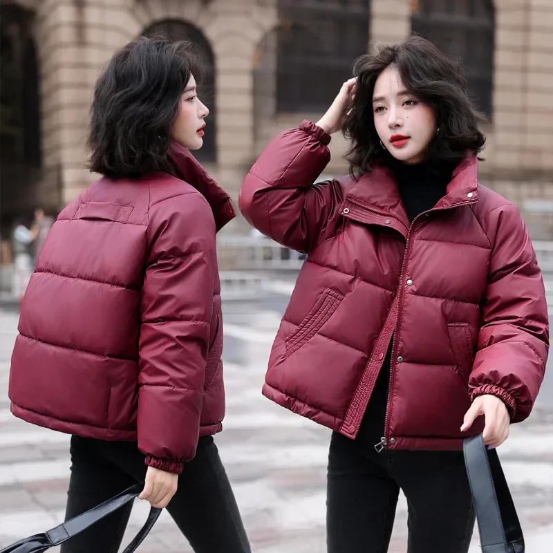 Women Parkas Winter Warm Loose Puffy Coats Cotton Padded Stand Collar Korean Jackets Black Fashion Female Clothes