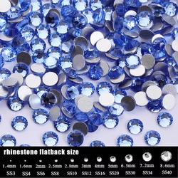 Light blue/Light Sapphire All Size Flat back Non Hot-fix Stone Glue on Nail Art Rhinestones,Boutique Clothing decoration