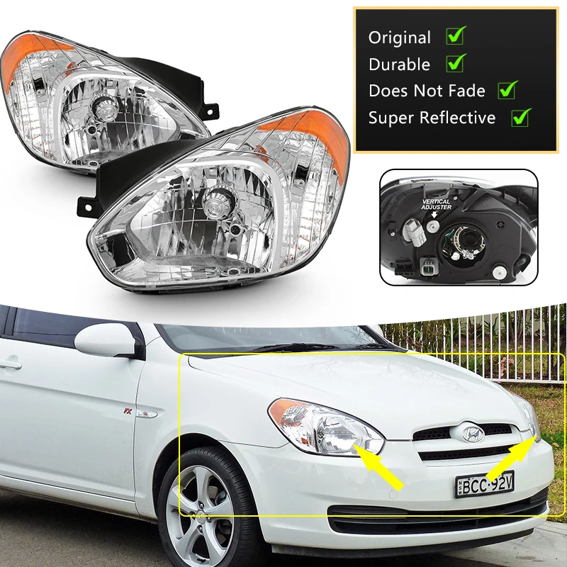 For Hyundai Accent Verna MC 2006 2007 2008 2009 2010 Front Headlight Light Tuning Lamp Headlamp Driver Side Clear Lens Assembly