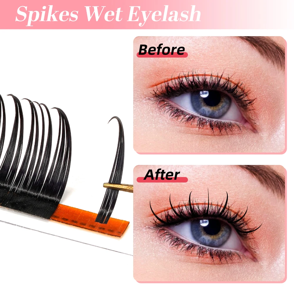 Quewel Manga Wet Eyelash Extension 0.07mm Spikes Lashes Manga Lashes Wispy Premade Russian A Shape Natural Eyelashes Supplies