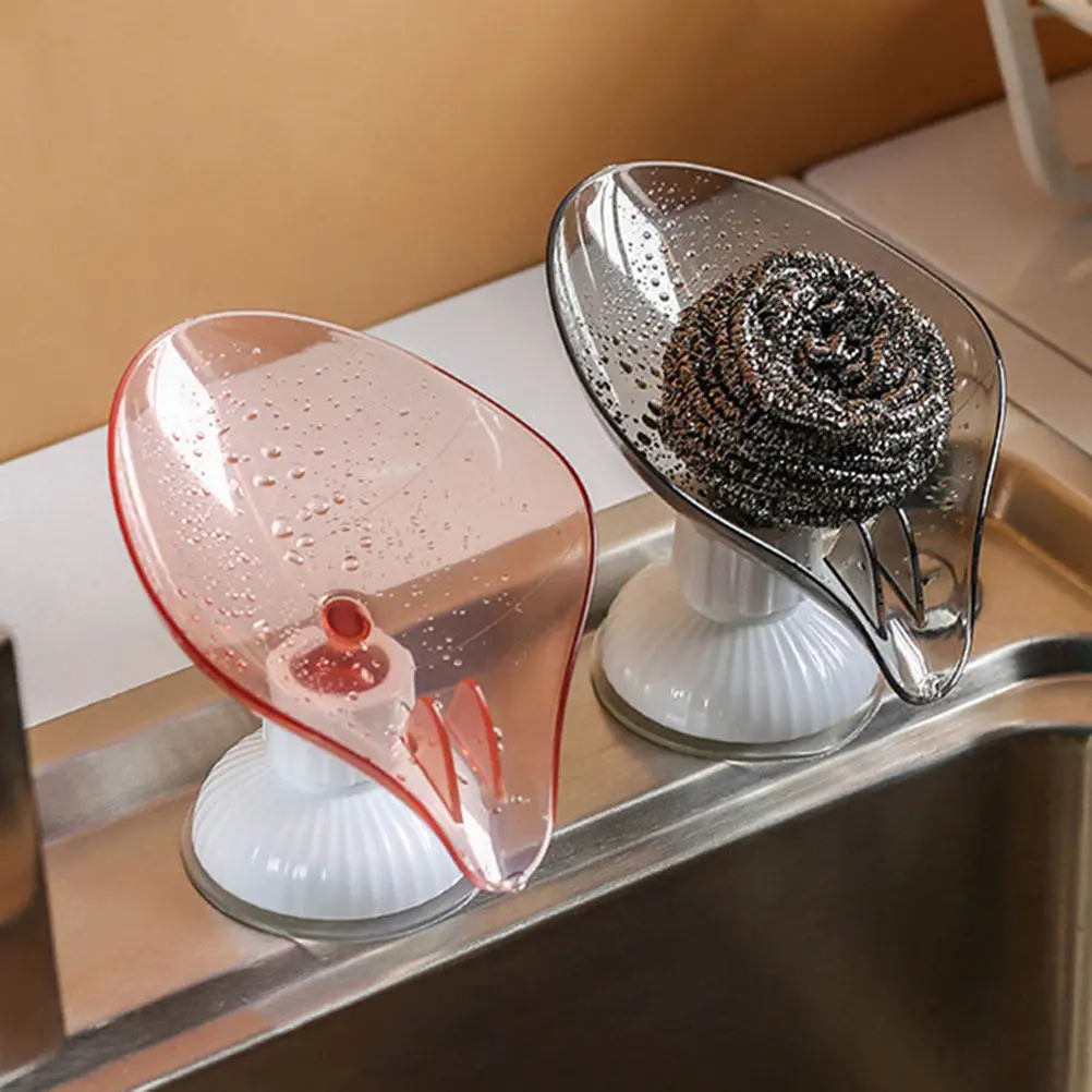 

2Pcs Smooth Edge Leaf Shaped Soap Dish Holder with Strong Suction Cup Self Draining Tray for Bathroom Soap Storage Organization
