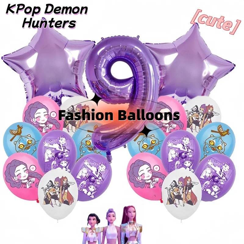 K-Pop Dämonenjäger Rumi Mira Ballon niedlicher Cartoon personalisierte kreative Geburtstagsthema Partydekoration lila Zahlenset