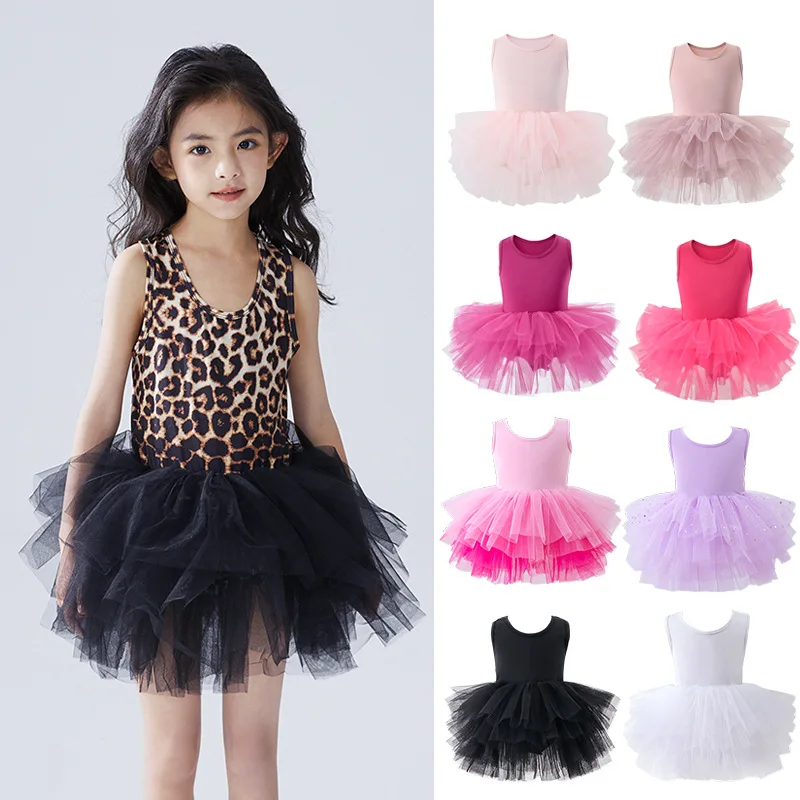 

Новый танцевальный костюм для девочек, цельная газовая юбка-пачка без рукавов, детский костюм для латинских танцев
