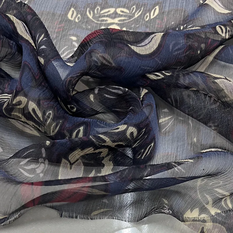 Designer Cloth Silk Crepe Crepe Clothing Fabric Positioning Flower Texture Pleated Silk Fabric Lightweight Dress