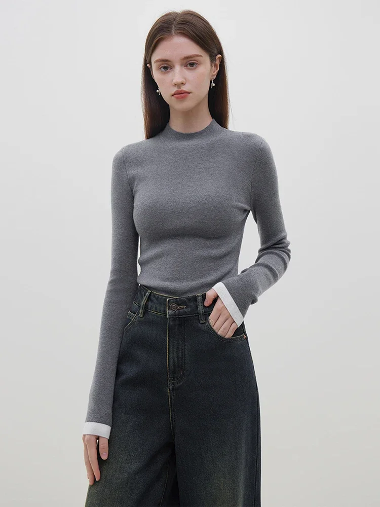 

FSLE 【Multiple Colors Optional】Half Turtleneck Inner Bottoming Shirt for Women Winter 2023 Newly Slim Knitted Sweater for Female