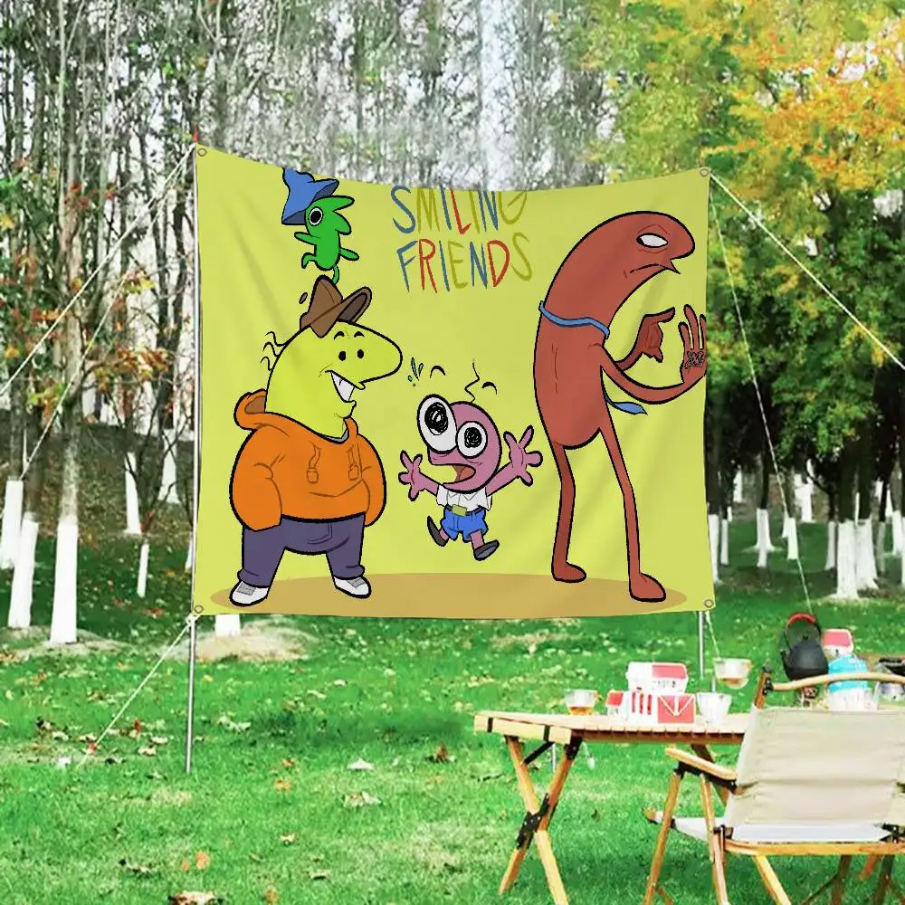 Funny Cartoon Smiling Friends Printed Large Flag Art Science Fiction Room Home Decor Decor Banner