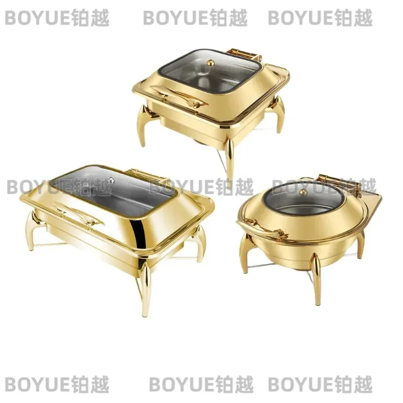 Gold Plated Stainless Steel Buffet Stove Warmer for Hotel Restaurant Commercial Food Display Heating Equipment Chafing Dish