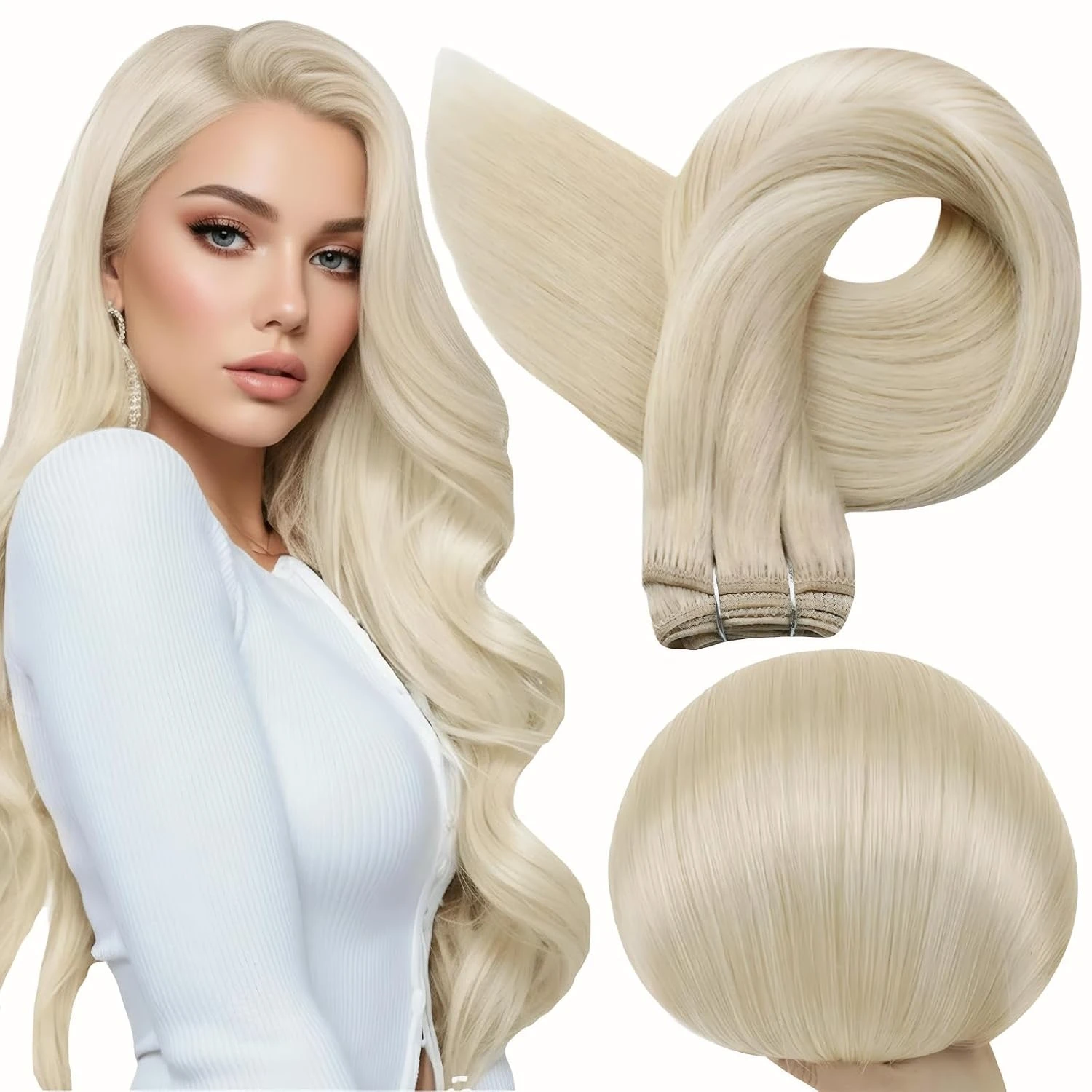 Full Shine Straight Human Hair Extensions Sew in Silky Skin Double Weft Hair Extensions For Salon