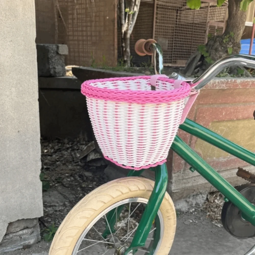Water Resistant Bicycle Basket Handwoven Adjustable Leather Straps Front Handlebar Basket Daily Commuting Waterproof