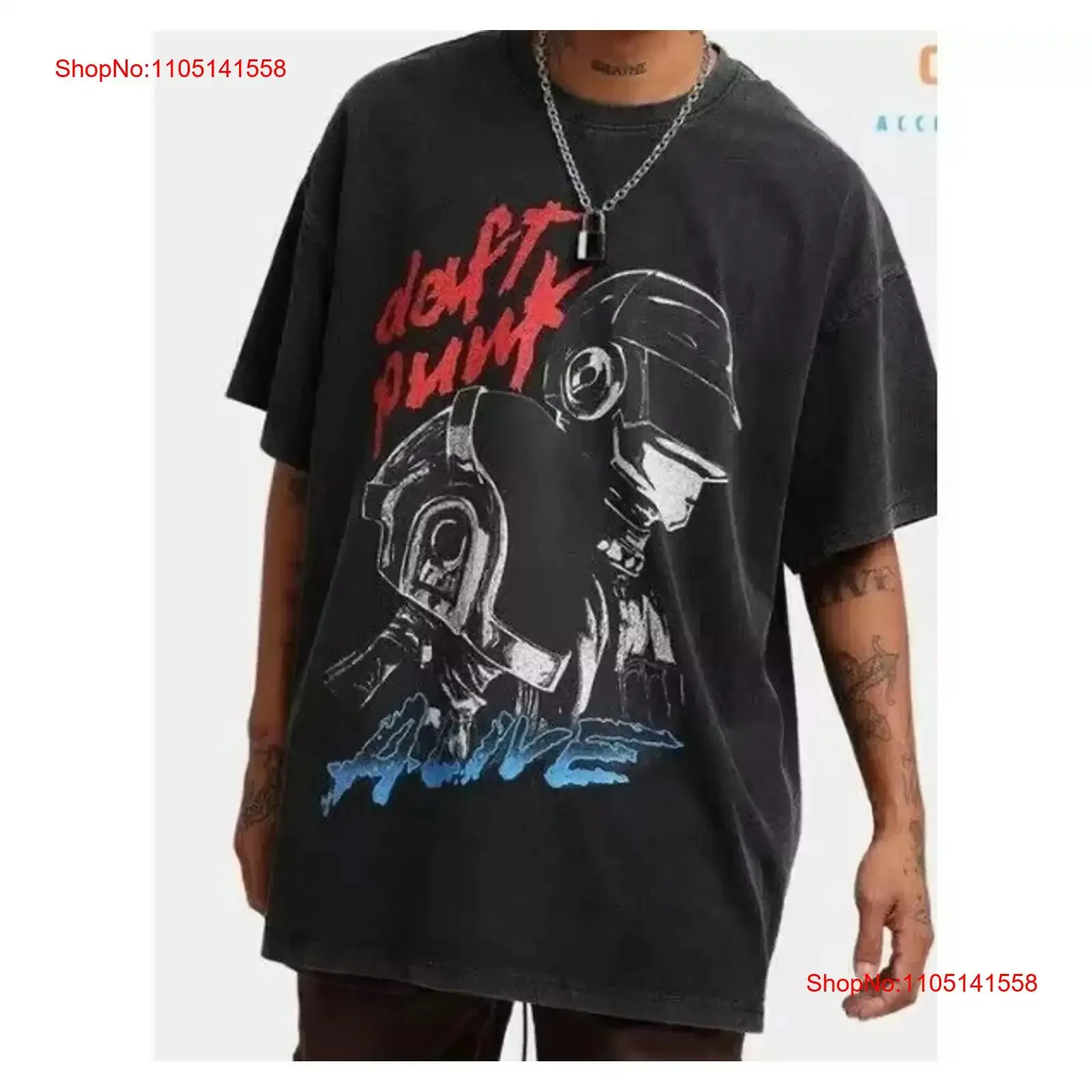 Daft Punk Alive T-shirt noir Rap Hip hop S 5XL vintage lavé graphique doux vêtements de créateur élégants légèrement à la mode