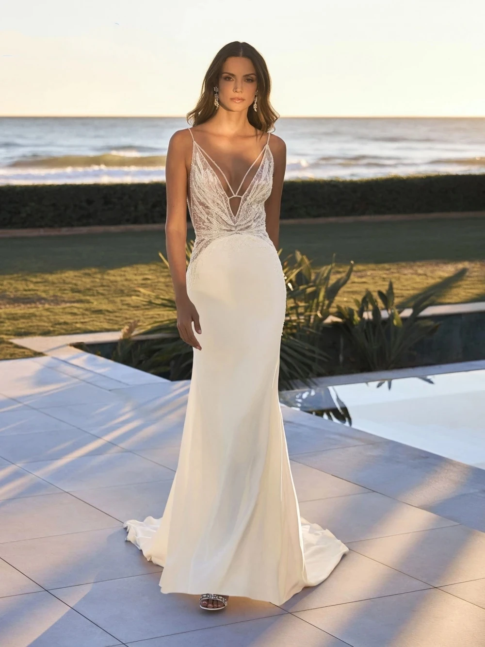 Simple Satin Wedding Dresses Sexy Bridal Gowns Deep V-Neck Sleeveless Backless Sheath Robes Vestidos De Novia Customized 2025