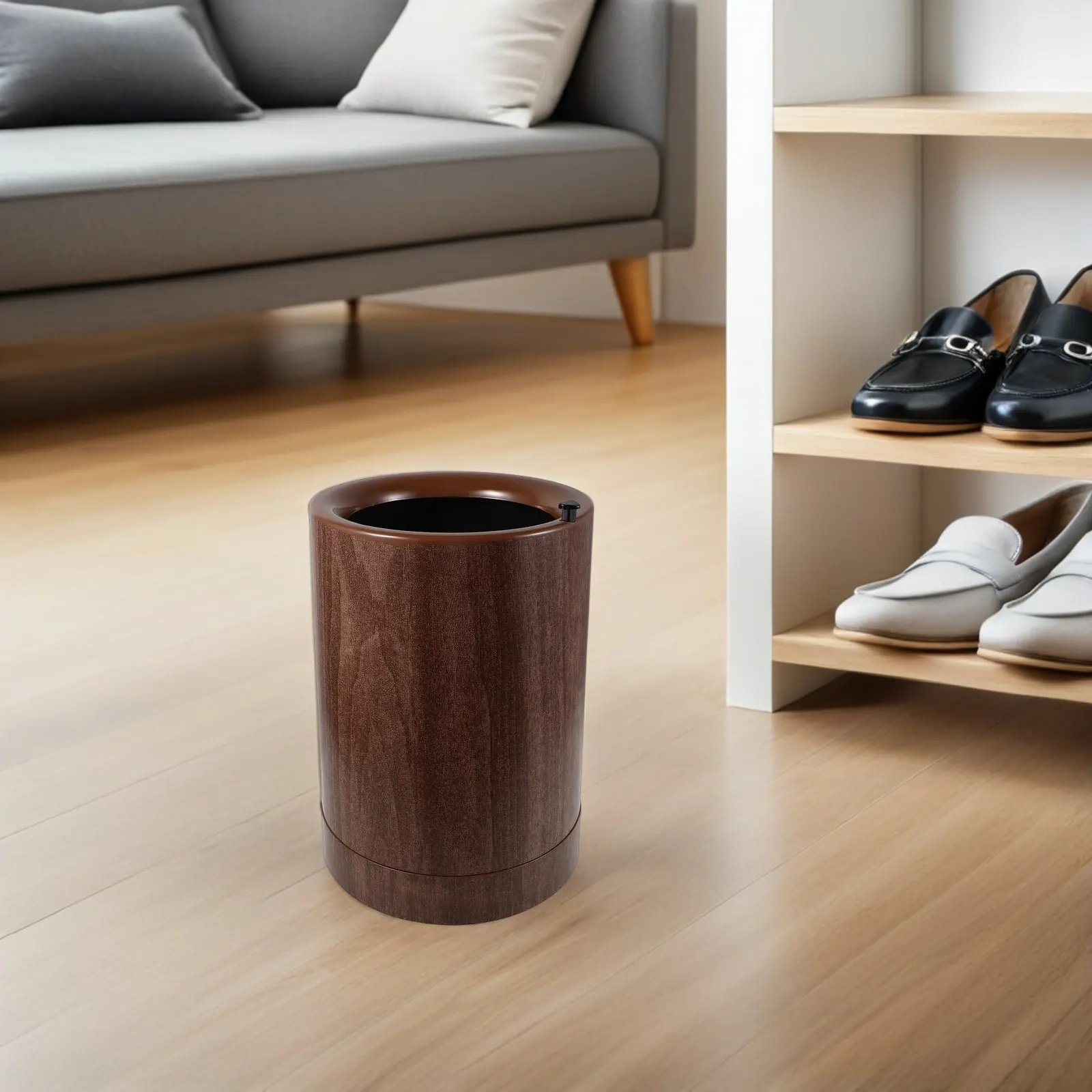 Wood Grain 9L Plastic Trash Can with Inner Bucket – Lidless Kitchen, Bedroom & Office Garbage Bin