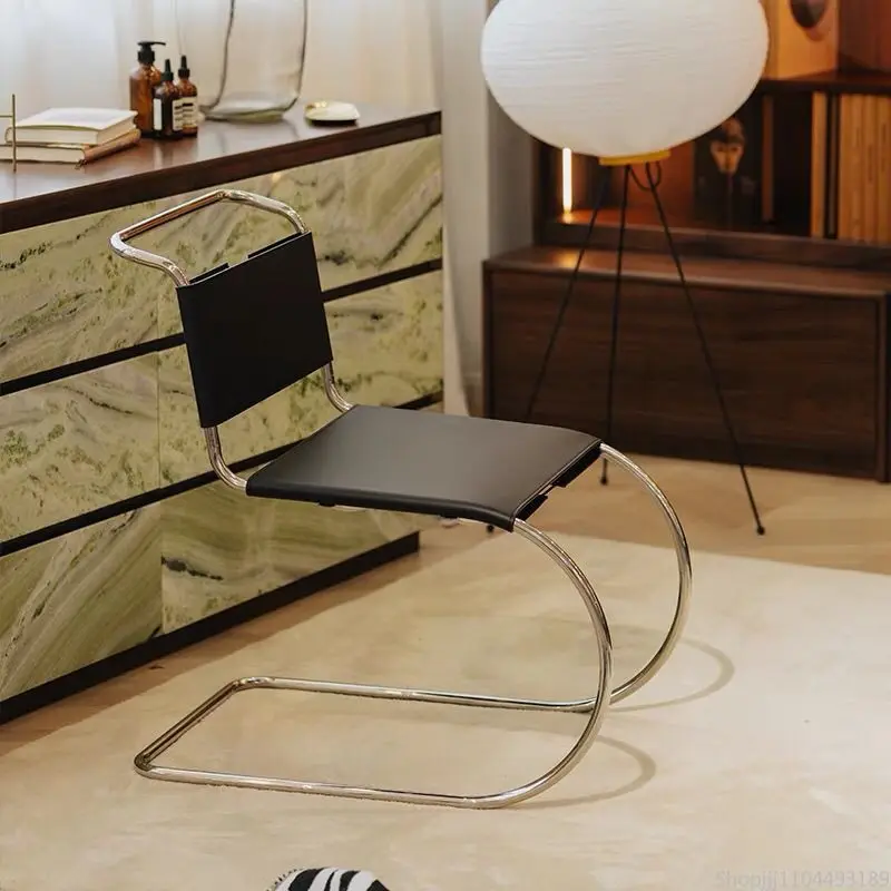 

Vintage Industrial Thick Leather Backrest Dining Chair with Stainless Steel Frame