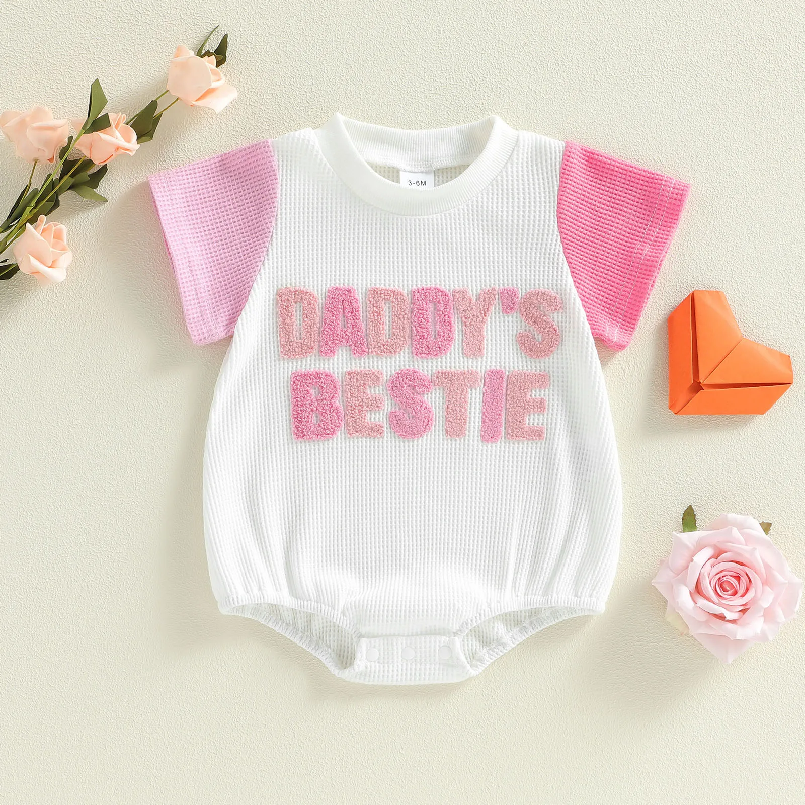Summer Infant Baby Girls Bodysuit Letters Embroidery Patchwork Short Sleeve Jumpsuit Cute Clothes