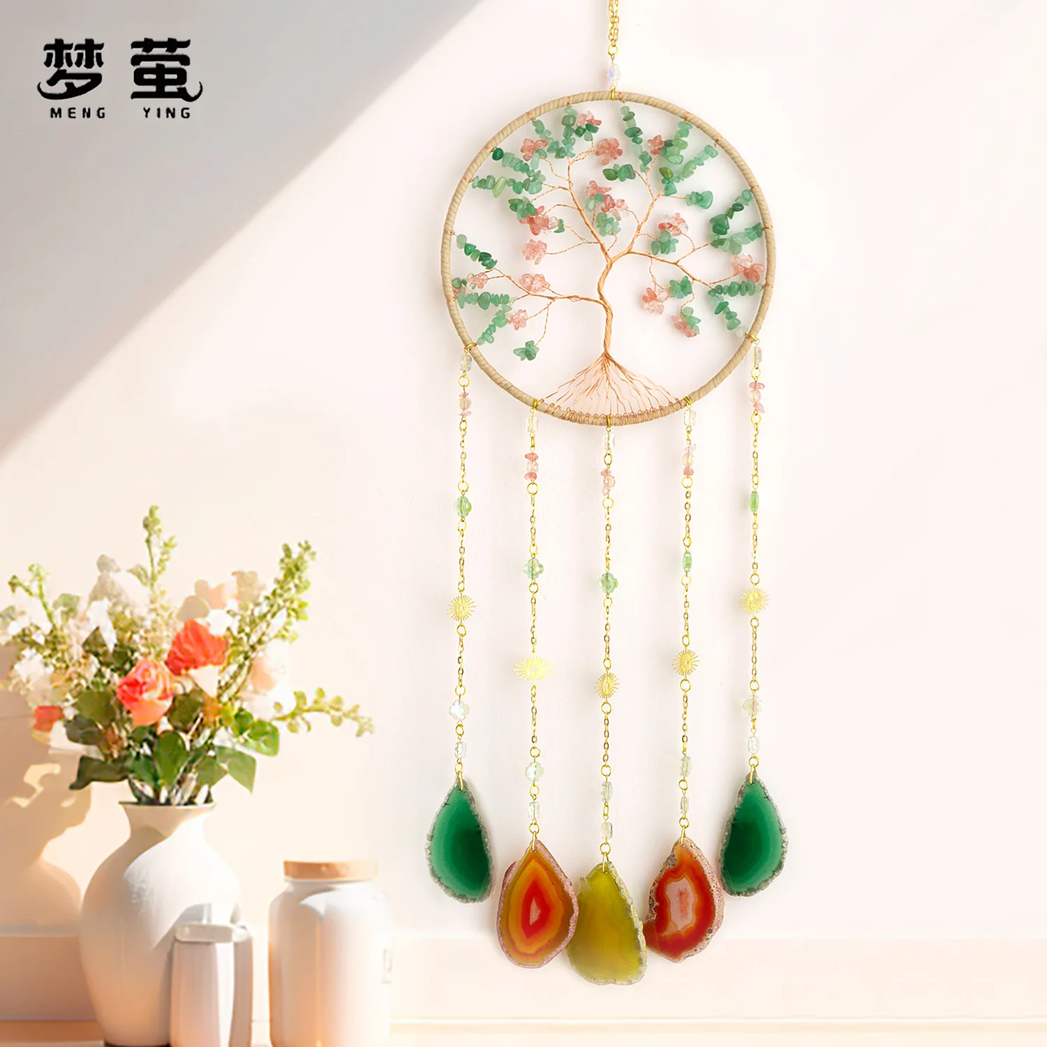 

Amazon natural green crystal gravel sun catcher wind chimes pendant home decoration premium gift wholesale