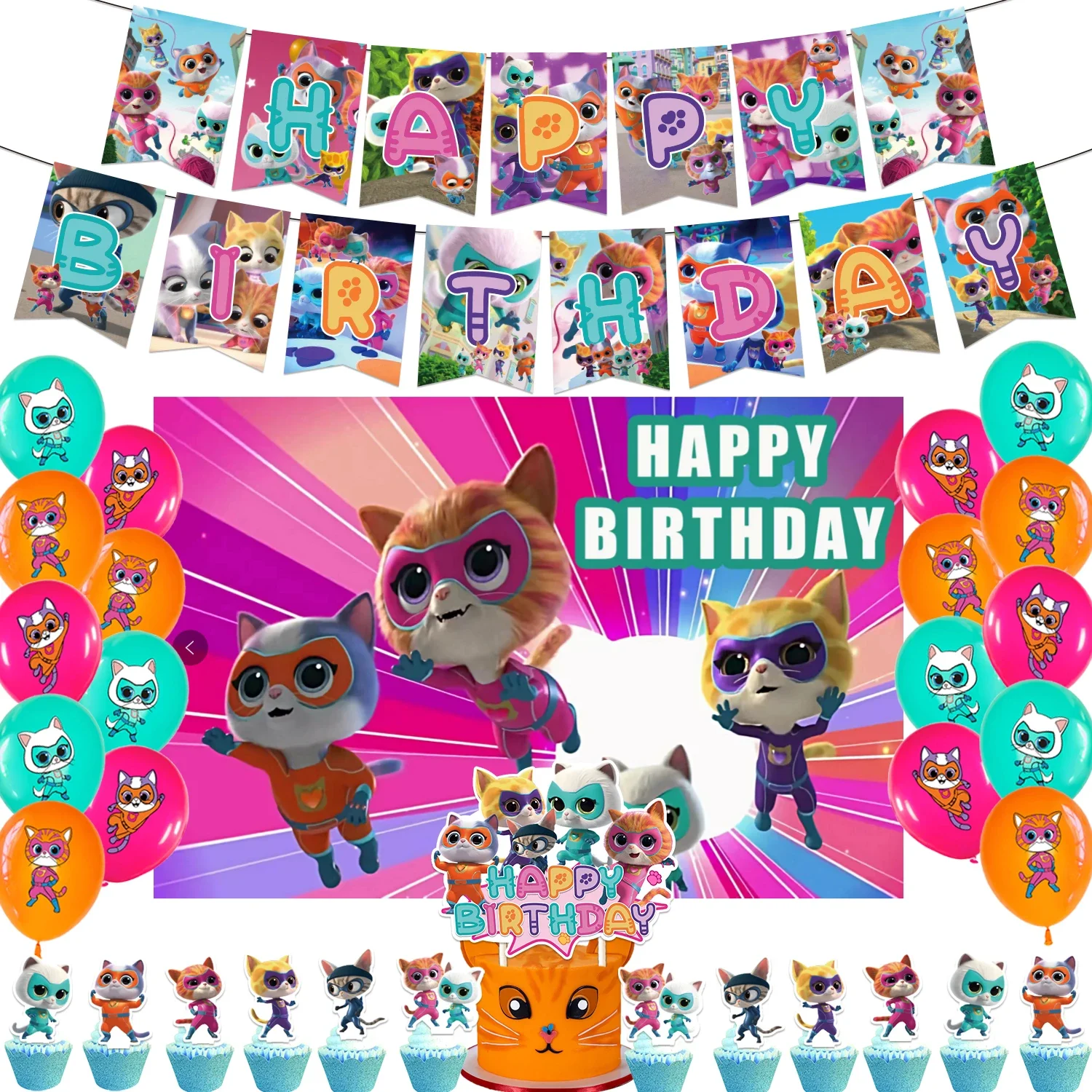 Cartoon Superkitties Geburtstag Party Dekoration Super Kitties Geschirr Ballon Kuchen Topper Party Liefert Baby Dusche