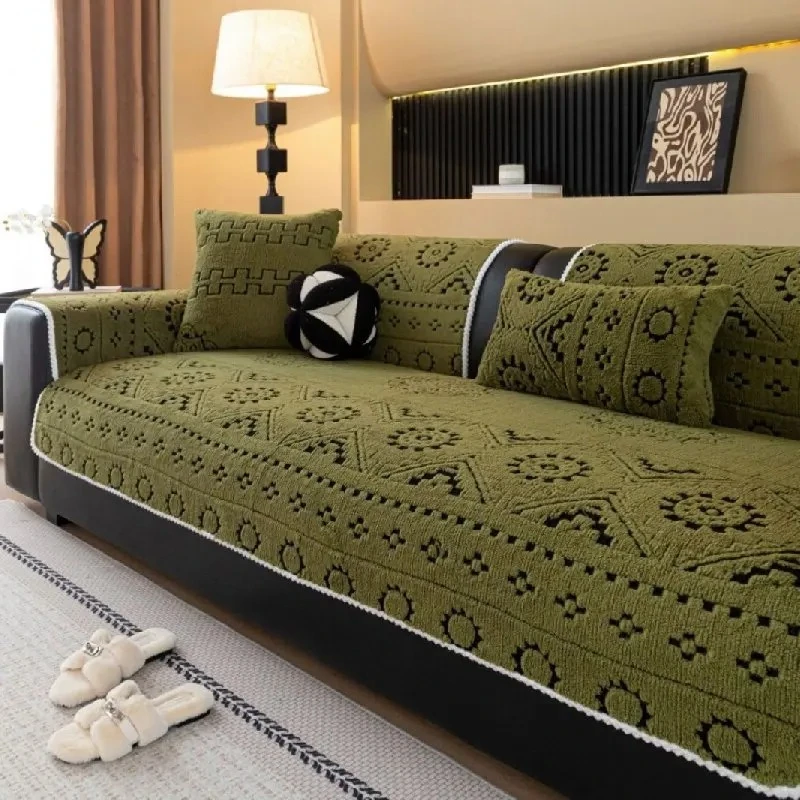 

Thicken Plush Sofa Cushion Non-slip Solid Color Sofa Covers for Living Room L Shape Couch Towel Protector Corner Couch Cover