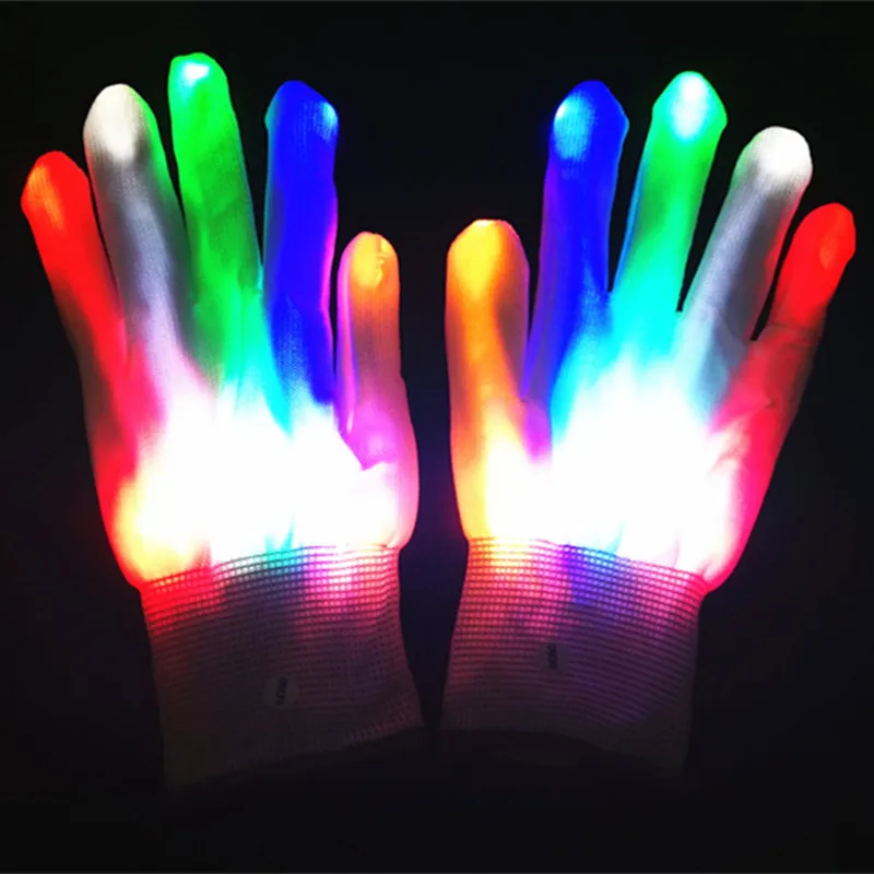 1Pair LED Flashing Skull Gloves Finger Lighted Gloves Colorful Glowing Party Supplies for Boys Girls Halloween Glow Party Props