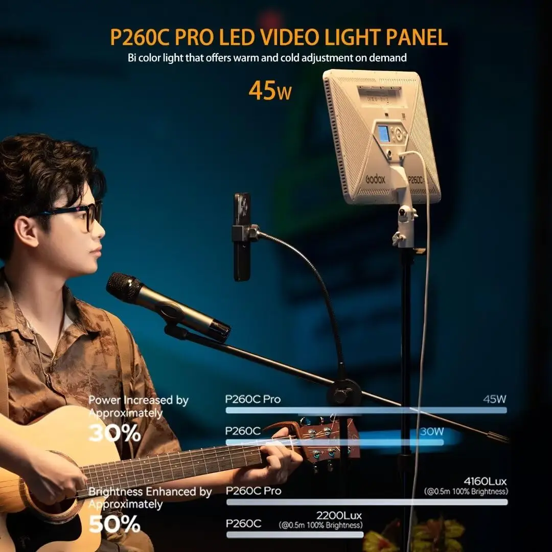 Godox P260C Pro LED Video Light Panel Bi-Color 2800K-6500K for Photography Studio Video Lighting TikTok YouTube Vlog Live Stream