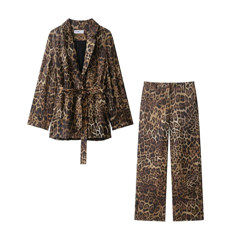 Conjunto de Blazer e Calças Estampadas para Mulheres, Outono Novo