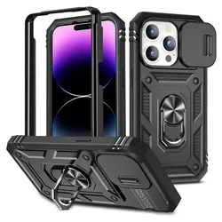 Case For iPhone 16 15 14 Pro Max 13 12 11 Pro Plus XR 360 Full Body Rugged Protective Slide Camera Stand Protection Ring Cover