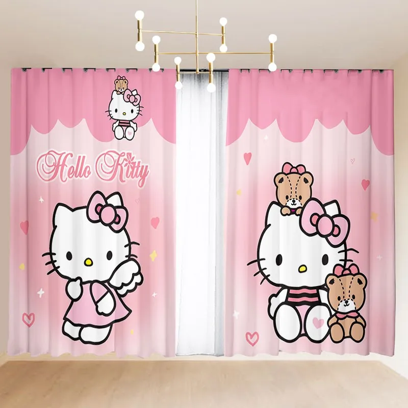 

Hello Kitty Pink Curtains Kids Bedroom Blackout Curtain Girls Room Shading Grommet Top for Living Room Bedroom Decor Gifts