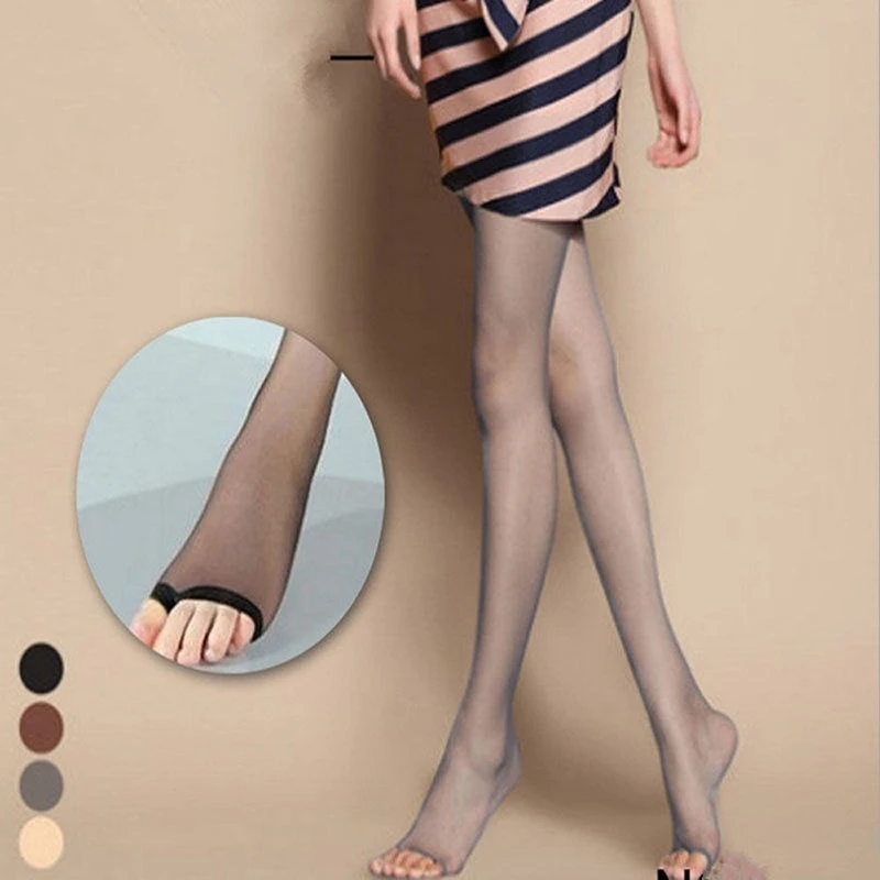 1PC Women\'s Open Toe Summer Ultra Thin High Elastic One Size Pantyhose Sexy Sheer Slim Fit Tights Meat Color Pantyhose 4 Colors