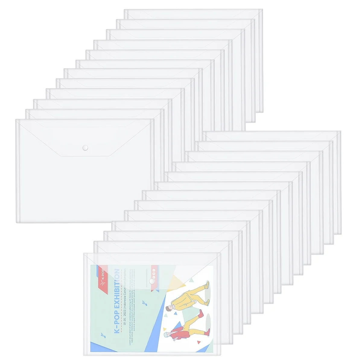 

50 Clear Folder Plastic Envelope With Button File Folder Letter Size A4 Size For Office Supplies And Home, Office 12.6*9.06in