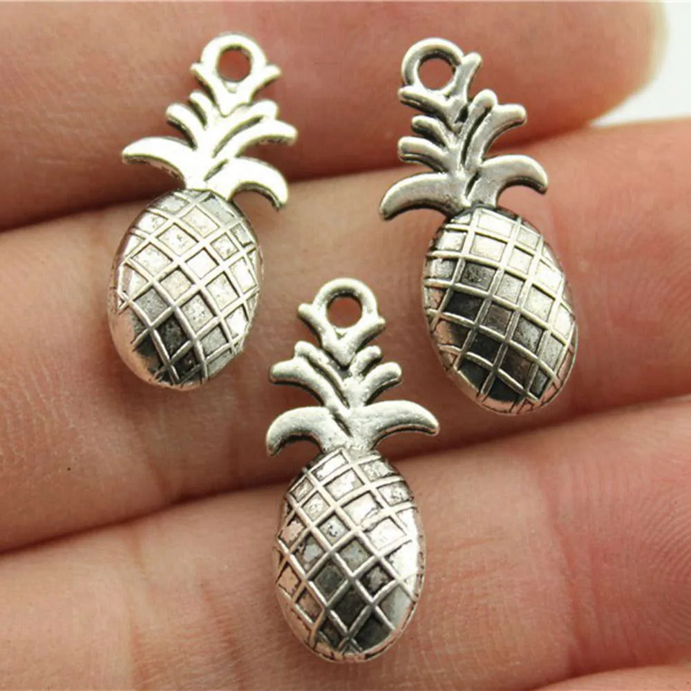 10pcs/lot 23x10mm Pineapple Charms For Jewelry Making Antique Silver Color 0.91x0.39inch