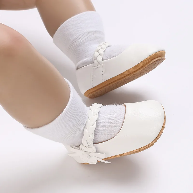 2024 Cute Baby Girls Shoes Simple Bow Princess Shoe Infants Non-Slip Flats Toddler Shoe Fashion Soft Sole Pu Leather Crib Shoes