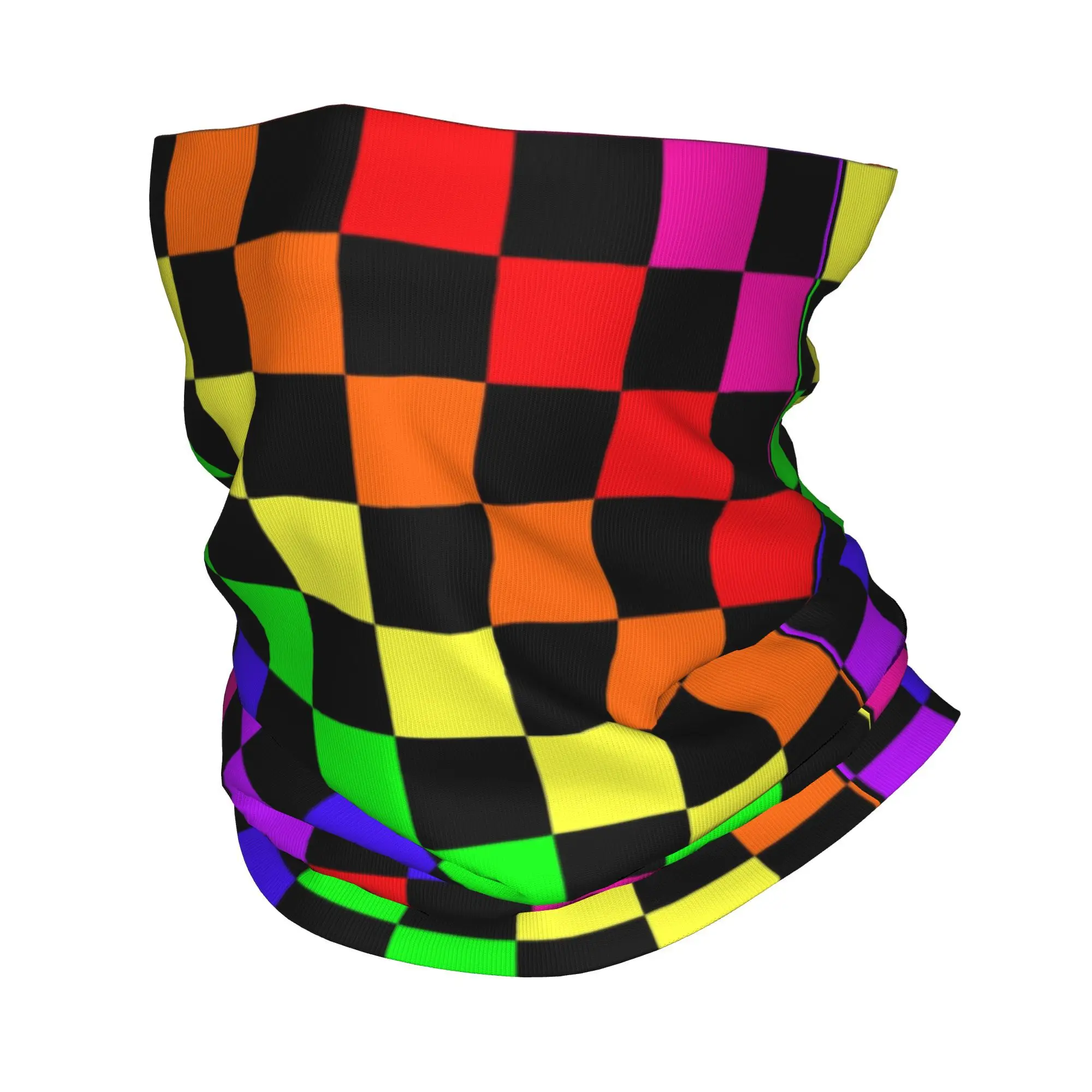 Custom Black Rainbow Checkerboard Pattern Bandana Neck Gaiter for Hiking Cycling Women Men Wrap Scarf Tartan Headband Warmer