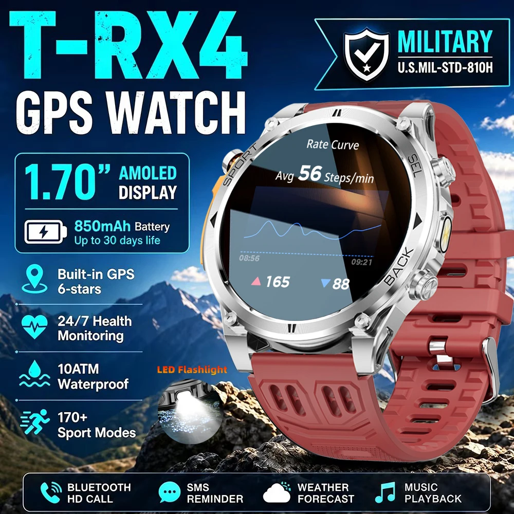 T-Rx4 Ultra Outdoor Sports Smart Watch Men HD AMOLED Built in GPS 10ATM Waterproof Compass Heart Rate Bluetooth Call Smartwatch