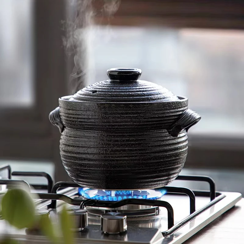 

Ceramic Cookware Handmade Old Pottery Pot with Lid Gas Stove Hot Pot Soup Meat Rice Cooking