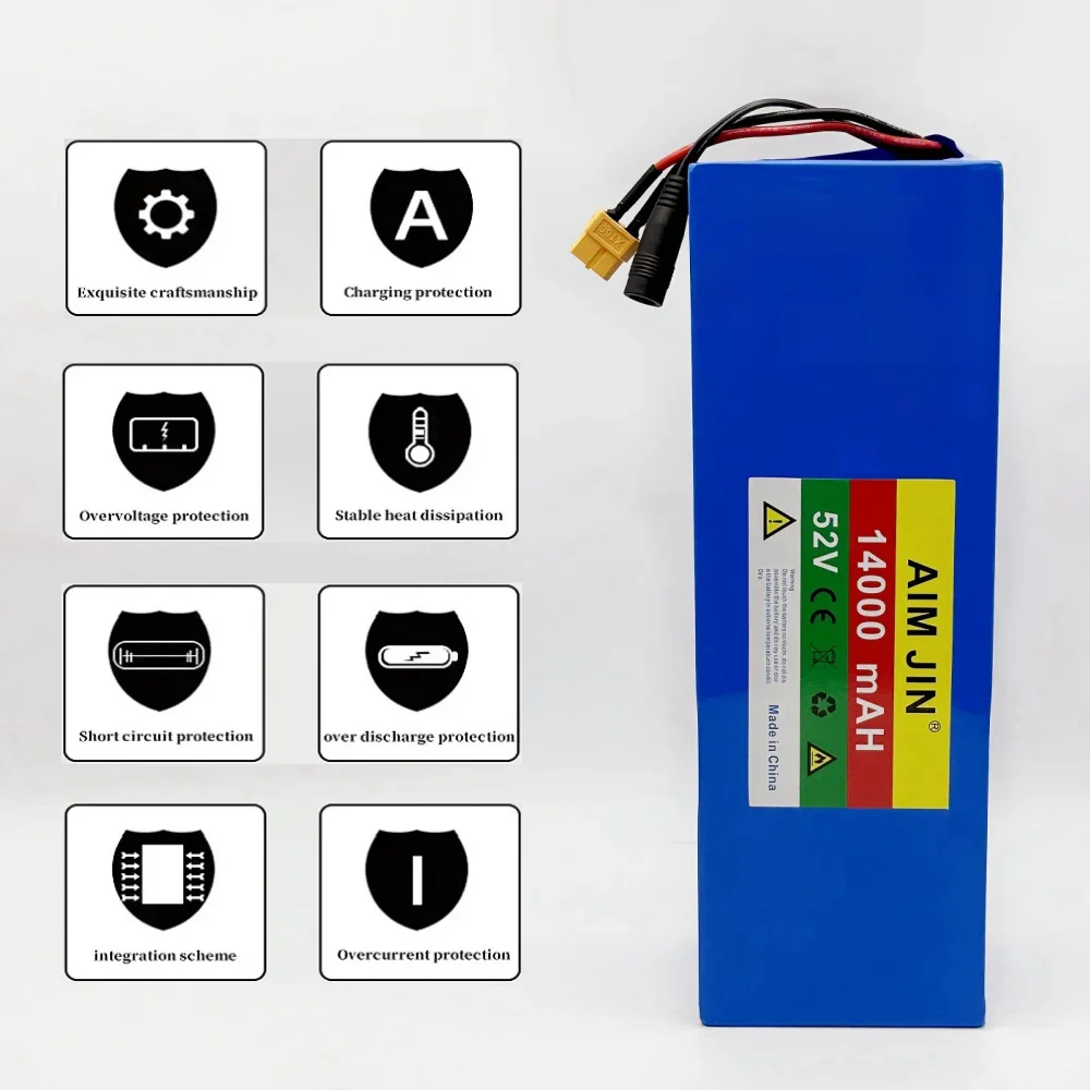 Batterie au lithium haute puissance adaptée aux vélos électriques, 100% 14S4P, 52V, 18650 mAh, 14000 d'origine, nouveau