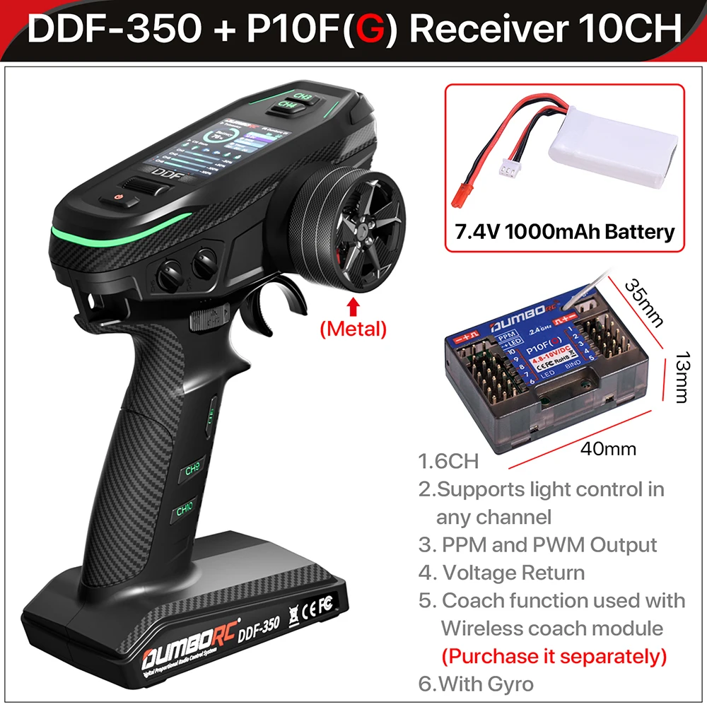 DUMBORC DDF-350 Zender met Ontvanger 2.4G 10CH Digitale Radio Afstandsbediening voor RC Auto Boot Tank LCD FHSS Systeem