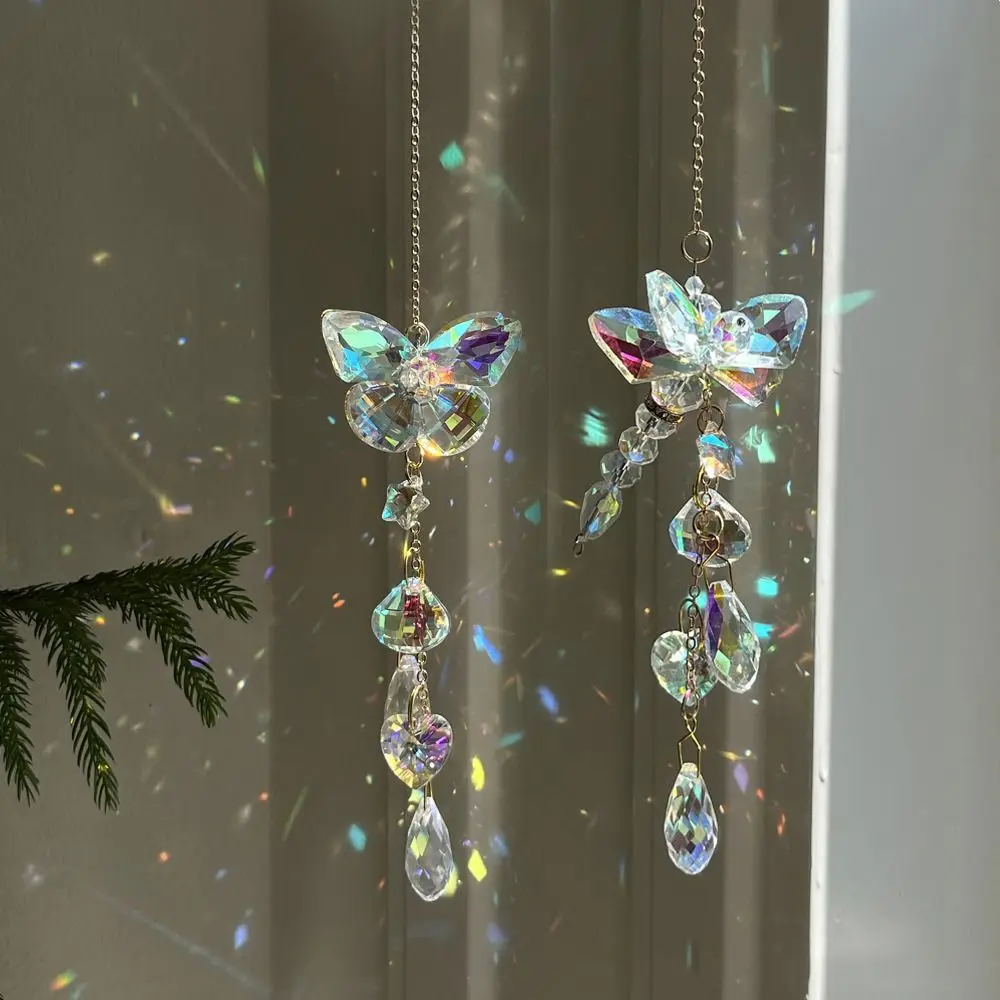 Butterfly Dragonfly Crystal Glass Sun Catcher Accessories DIY Wind Chime Pendant Sunlight Refraction Window Hanging Ornament